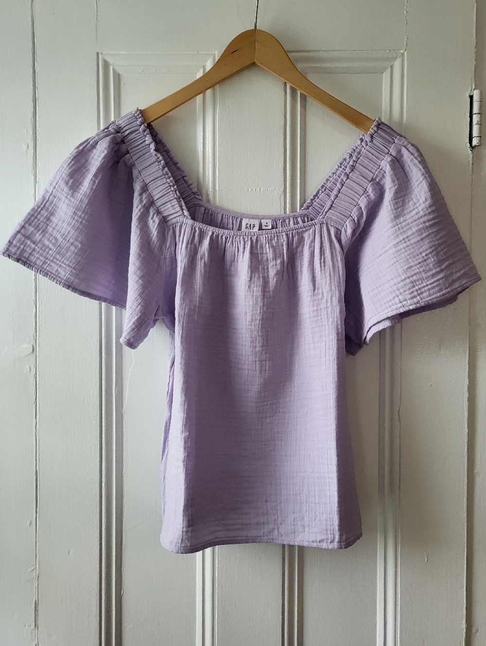 Gap Lavender Square-Neck Flutter-Sleeved Cotton Top, Size Small